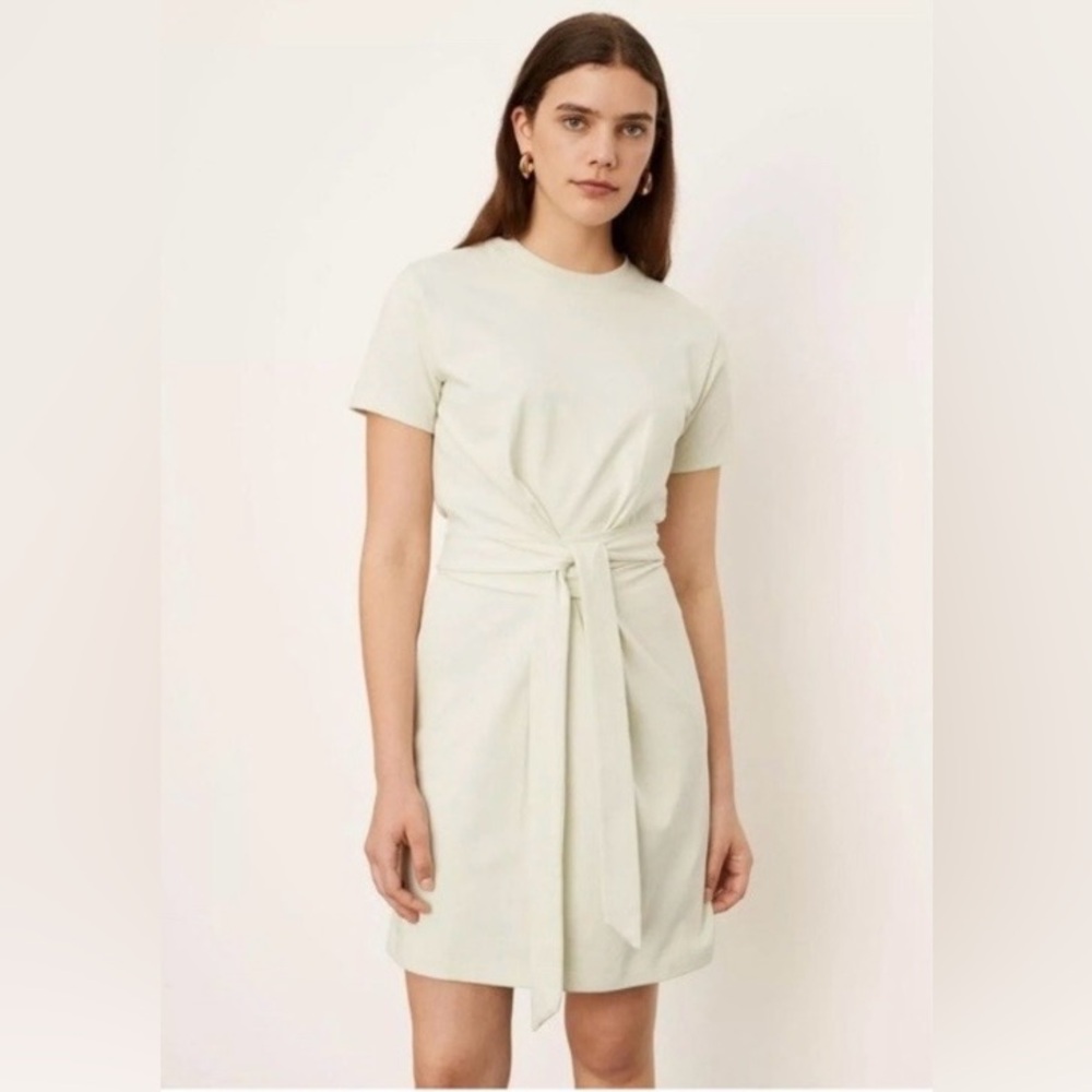VINCE. 100% Cotton Front Tie Dress Short Sleeve Cream Mini Dress Size M